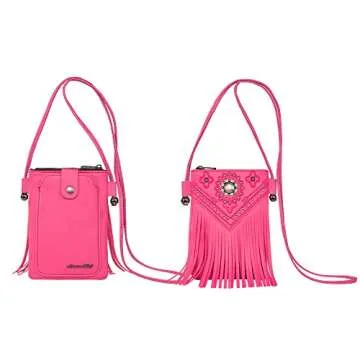 Montana West Crossbody Purse for Women Trendy Fringe Pink Purses Western Cell Phone Crossbody Small Phone Purse Leather Womens Purses and Handbags Girls PH02-209HPK