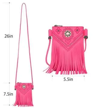 Montana West Crossbody Purse for Women Trendy Fringe Pink Purses Western Cell Phone Crossbody Small Phone Purse Leather Womens Purses and Handbags Girls PH02-209HPK