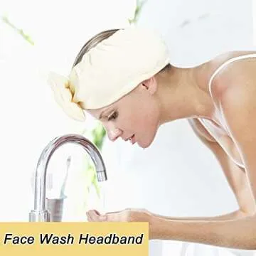Shintop Spa Headband Soft Carol Fleece Makeup Headband with Cute Bow Elastic Hairand for Washing Face Skincare Facial Mask Bath Gift（Creamy White）