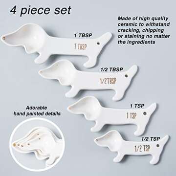 White Ceramic Dog Themed Kitchen Utensils: Measuring Cups and Spoons, Spoon Rest for Countertop - Cu...