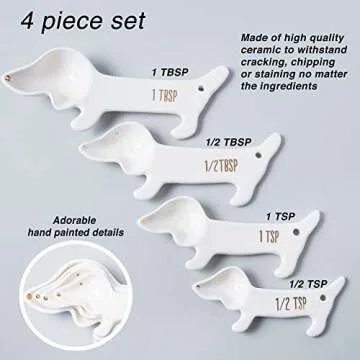 White Ceramic Dog Themed Kitchen Utensils: Measuring Cups and Spoons, Spoon Rest for Countertop - Cu...