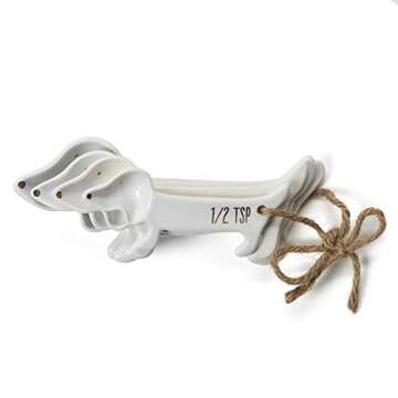 White Ceramic Dog Themed Kitchen Utensils: Measuring Cups and Spoons, Spoon Rest for Countertop - Cute Kitchen Accessories Dog Measuring Spoons Baking Supplies Measuring Spoons Set Dachshund Dog Gifts
