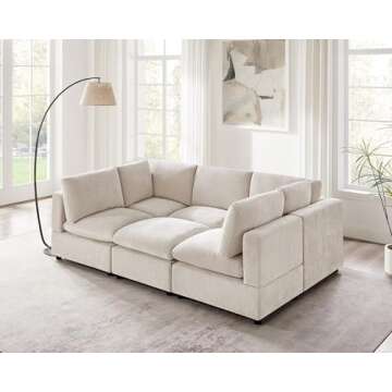 VANOMi Modular Sectional Sofa, Convertible Sofa Couch Modular Sofa with Ottoman, Sectional Sofas for Living Room Small Apartments (Beige, Sleeper Bed-1)