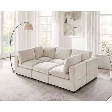 VANOMi Modular Sectional Sofa, Convertible Sofa Couch Modular Sofa with Ottoman, Sectional Sofas for Living Room Small Apartments (Beige, Sleeper Bed-1)