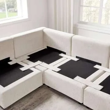 VANOMi Modular Sectional Sofa, Convertible Sofa Couch Modular Sofa with Ottoman, Sectional Sofas for Living Room Small Apartments (Beige, Sleeper Bed-1)