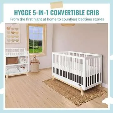 Dream On Me Hygge 5-in-1 Convertible Crib in Weathered Vintage Oak, JPMA & Greenguard Gold Certified, Made of Sustainable Pinewood, Easy to Clean, Safe Wooden Nursery Furniture