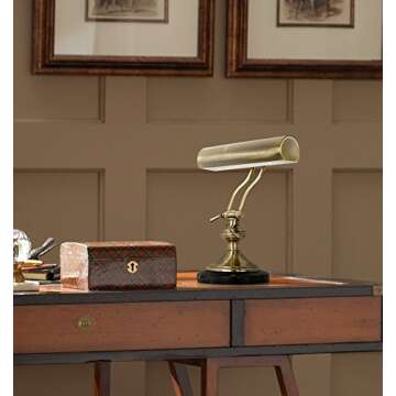Regency Hill Traditional Piano Banker Desk Lamp 12" High Antique Brass Gold Metal Shade Adjustable A...