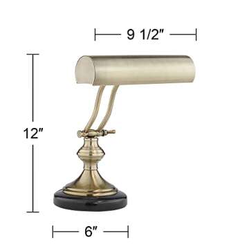 Regency Hill Traditional Piano Banker Desk Lamp 12" High Antique Brass Gold Metal Shade Adjustable Arm Decor for Living Room Bedroom House Bedside Nightstand Home Office Reading Family