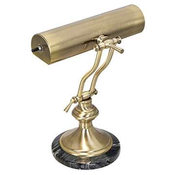 Regency Hill Traditional Piano Banker Desk Lamp 12" High Antique Brass Gold Metal Shade Adjustable Arm Decor for Living Room Bedroom House Bedside Nightstand Home Office Reading Family