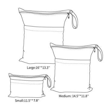 ALVABABY 3pcs Baby Cloth Diaper Wet Dry Bags Waterproof Reusable with Two Pockets Travel Beach Pool ...