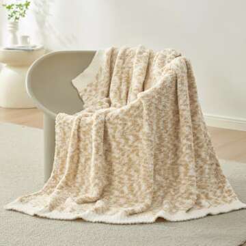 Snuggle Sac Beige Throw Blanket for Couch, Reversible Super Soft Warm Blankets Cozy Knit Fuzzy Plush...