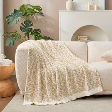 Snuggle Sac Beige Throw Blanket for Couch, Reversible Super Soft Warm Blankets Cozy Knit Fuzzy Plush Lightweight Throws for Sofa, Bed, Camping, Space Dye Beige, 50x60 inches