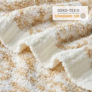 Snuggle Sac Beige Throw Blanket for Couch, Reversible Super Soft Warm Blankets Cozy Knit Fuzzy Plush Lightweight Throws for Sofa, Bed, Camping, Space Dye Beige, 50x60 inches