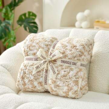 Snuggle Sac Beige Throw Blanket for Couch, Reversible Super Soft Warm Blankets Cozy Knit Fuzzy Plush Lightweight Throws for Sofa, Bed, Camping, Space Dye Beige, 50x60 inches