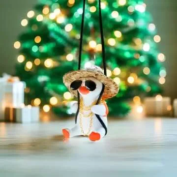 Qiwen Swinging Duck Car Ornament for Fun Decor