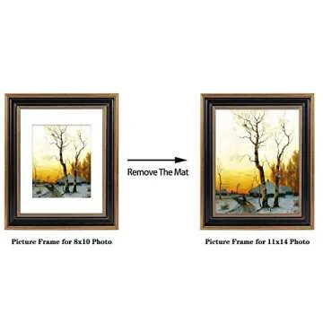 Space Art Deco, 11x14 Ornate Picture Frame with Mat for 8x10 Photo or Display 11x14 Prints Without Mat, Shatter Resistant Glass Wall Mounting (Color Ornate Gold/Black)