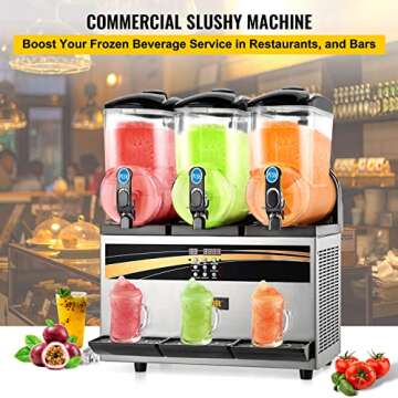 VEVOR Commercial Slushy Machine, 15Lx3 Tank Margarita Maker, 1200W Stainless Steel Smoothie Frozen D...