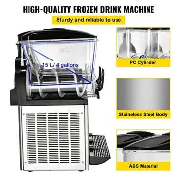 VEVOR Commercial Slushy Machine, 15Lx3 Tank Margarita Maker, 1200W Stainless Steel Smoothie Frozen Drink Makes for Supermarkets Cafés Restaurants Bars Home Use
