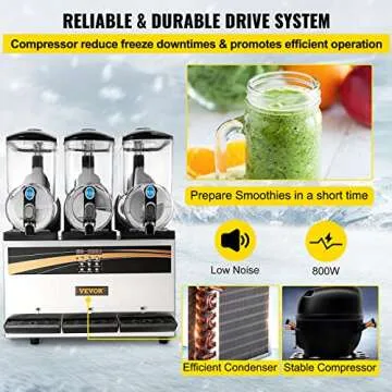 VEVOR Commercial Slushy Machine, 15Lx3 Tank Margarita Maker, 1200W Stainless Steel Smoothie Frozen Drink Makes for Supermarkets Cafés Restaurants Bars Home Use