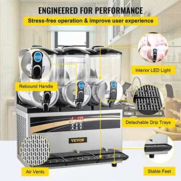 VEVOR Commercial Slushy Machine, 15Lx3 Tank Margarita Maker, 1200W Stainless Steel Smoothie Frozen Drink Makes for Supermarkets Cafés Restaurants Bars Home Use