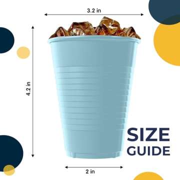 Exquisite 12 Oz Light Blue Plastic Cups For Party 50 Pack | Light Blue Disposable Cups For Party Sup...