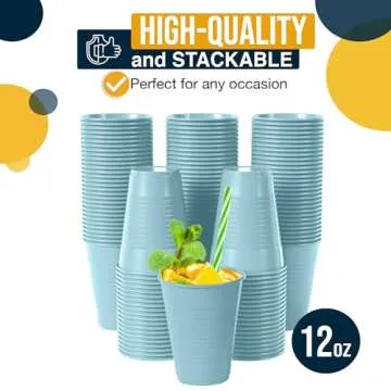 Exquisite 12 Oz Light Blue Plastic Cups For Party 50 Pack | Light Blue Disposable Cups For Party Supplies | Disposable Drinkware | Plastic Party Cup | Drinking Cup For Parties, Events & Everyday