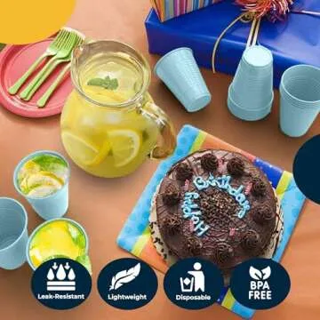 Exquisite 12 Oz Light Blue Plastic Cups For Party 50 Pack | Light Blue Disposable Cups For Party Supplies | Disposable Drinkware | Plastic Party Cup | Drinking Cup For Parties, Events & Everyday