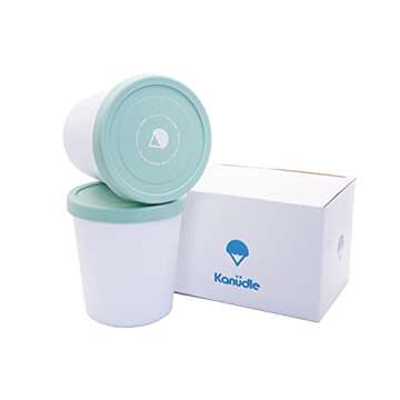 Kanudle Ice Cream Containers (2 Pack - 1 Quart Each) Perfect Freezer Storage Container Tubs with Silicone Lids for Ice Cream, Sorbet and Gelato | BPA Free and Dishwasher Safe