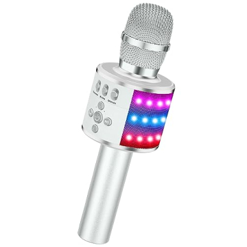 BONAOK Bluetooth Karaoke Mic with LED Lights - 4-in-1 Portable Speaker & MP3 Player