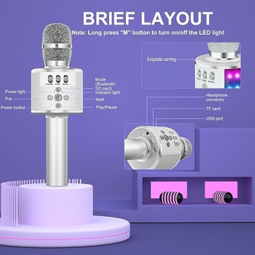 BONAOK Bluetooth Karaoke Microphone with LED Lights 4-in-1
