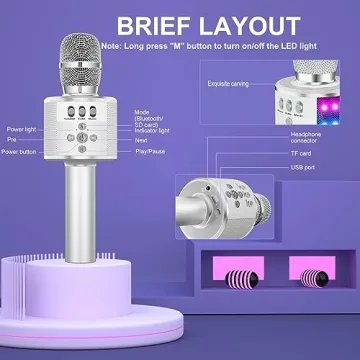 BONAOK Bluetooth Karaoke Microphone with LED Lights 4-in-1