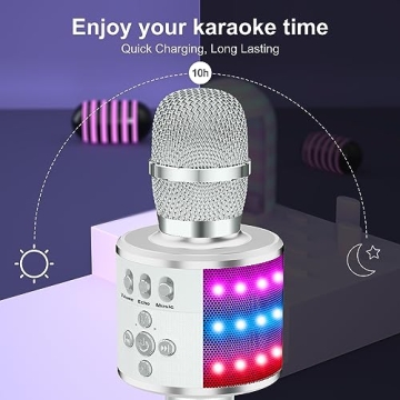 BONAOK Bluetooth Karaoke Microphone with LED Lights 4-in-1