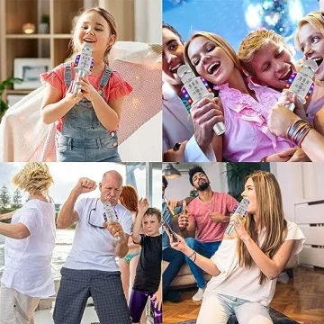 BONAOK Bluetooth Karaoke Microphone with LED Lights 4-in-1