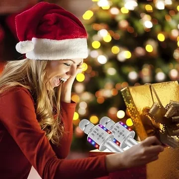 BONAOK Bluetooth Karaoke Microphone with LED Lights 4-in-1