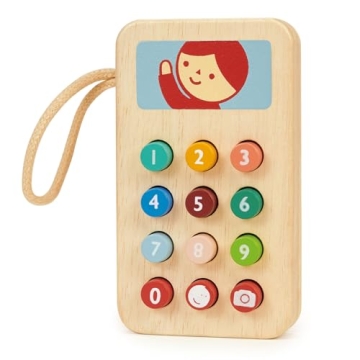 Mentari Toys Mobile Phone - Eco-Friendly Solid Wood Pretend Play Cell Phone for Kids - Inspires Crea...