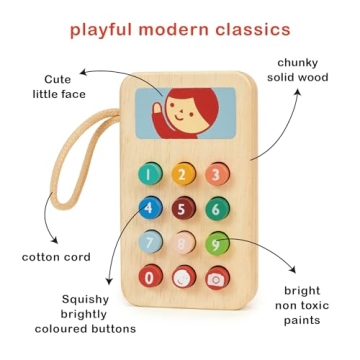 Mentari Toys Mobile Phone - Eco-Friendly Solid Wood Toy for Toddler Play