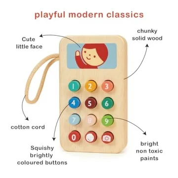Mentari Toys Mobile Phone - Eco-Friendly Solid Wood Toy for Toddler Play