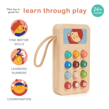 Mentari Toys Mobile Phone - Eco-Friendly Solid Wood Toy for Toddler Play