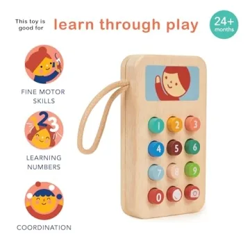 Mentari Toys Mobile Phone - Eco-Friendly Solid Wood Toy for Toddler Play