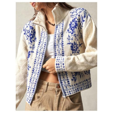 Milumia Women's Zip Cardigan Floral Print Long Sleeve