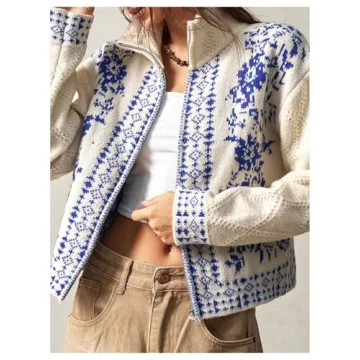 Milumia Women's Zip Cardigan Floral Print Long Sleeve