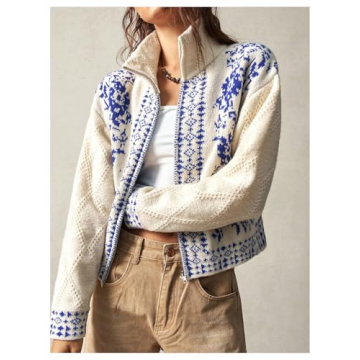 Milumia Women's Zip Cardigan Floral Print Long Sleeve
