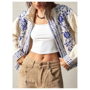 Milumia Women's Zip Cardigan Floral Print Long Sleeve