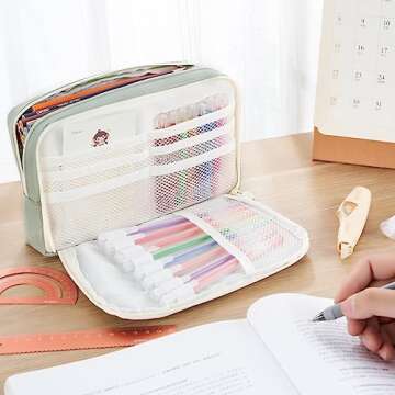 Mickiewicz Pencil Case, Durable Pencil Cases Pouch Box Organizer for School College, Stationary Pen Markers Cases for Teens Students (Green)