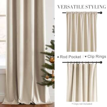 JINCHAN Velvet Curtain for Living Room, Beige Thermal Insulated Luxury Drape for Bedroom 96 Inch Long, Stylish Design Super Soft Privacy Room Darkening Window treatment Rod Pocket 1 Panel, Cream Beige