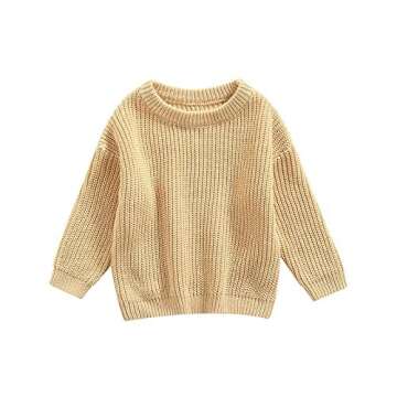 Autumn Winter Warm Outfits Baby Girl Cute Long Sleeve Knitted Sweater Pullover Top(Beige,18-24 Months)