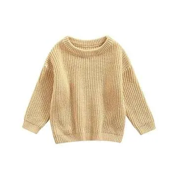 Autumn Winter Warm Outfits Baby Girl Cute Long Sleeve Knitted Sweater Pullover Top(Beige,18-24 Months)