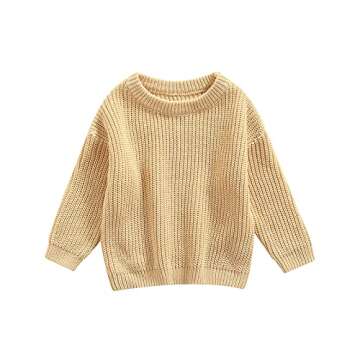 Autumn Winter Warm Outfits Baby Girl Cute Long Sleeve Knitted Sweater Pullover Top(Beige,18-24 Months)