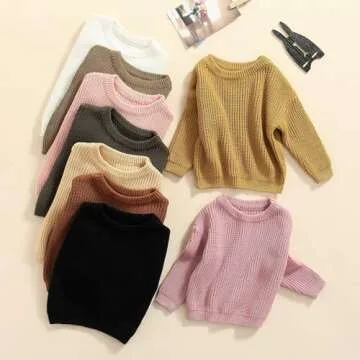 Autumn Winter Warm Outfits Baby Girl Cute Long Sleeve Knitted Sweater Pullover Top(Beige,18-24 Months)