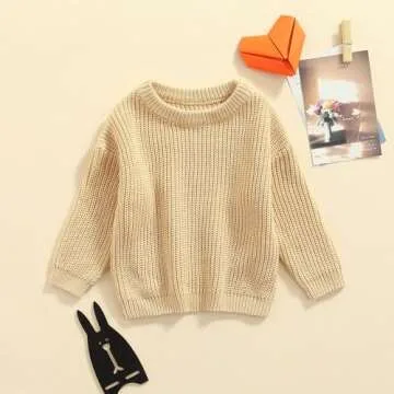 Autumn Winter Warm Outfits Baby Girl Cute Long Sleeve Knitted Sweater Pullover Top(Beige,18-24 Months)